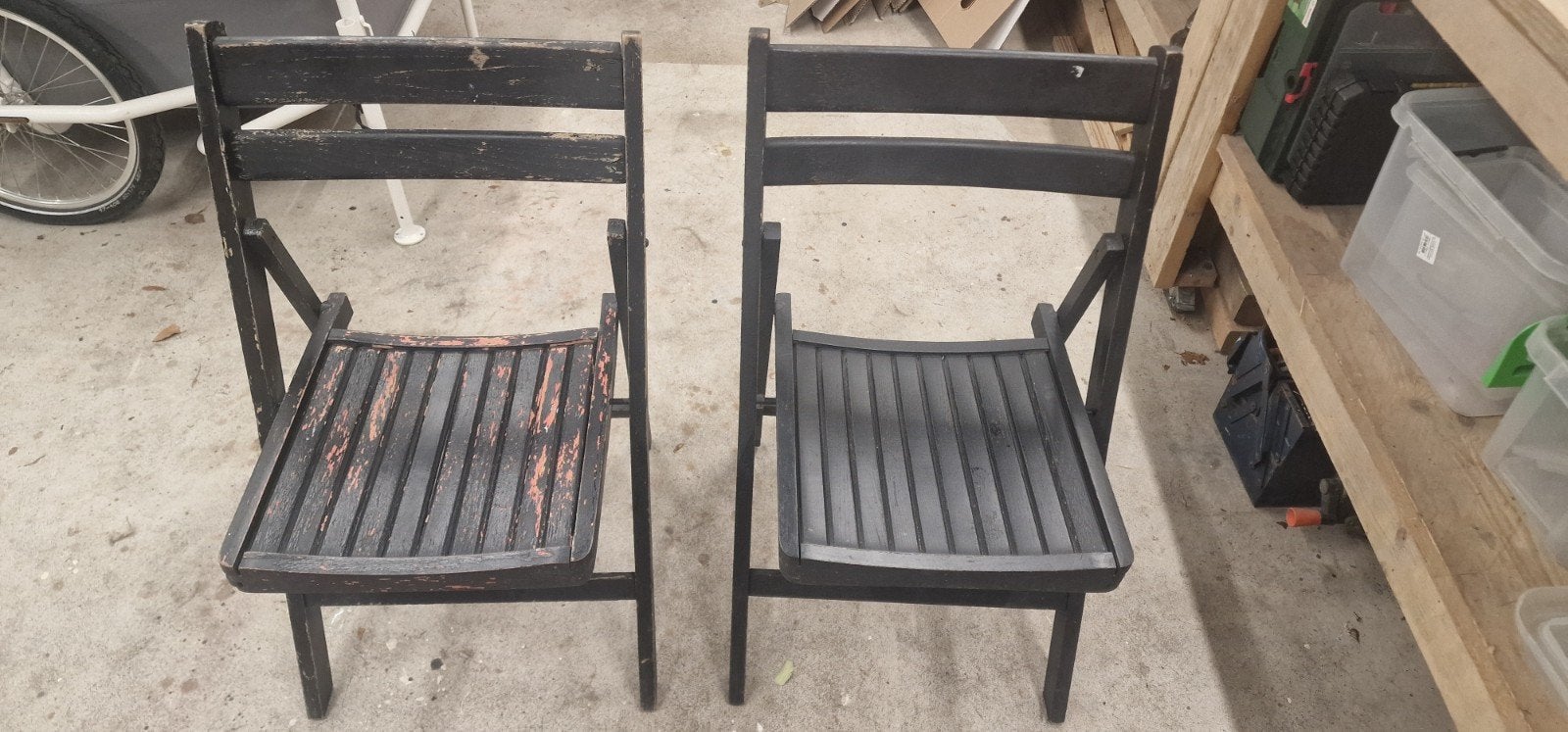 2 vintage houten klapstoeltjes, Ophalen, Gebruikt, Hout, Inklapbaar