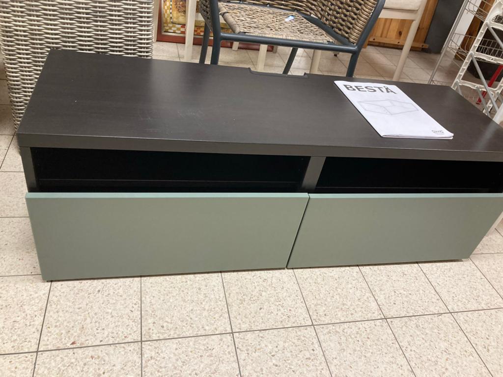Ikea Besta kast met 2 lades - Donkerbruin/groen, Ophalen, 100 tot 150 cm, 1 of 2 laden, .