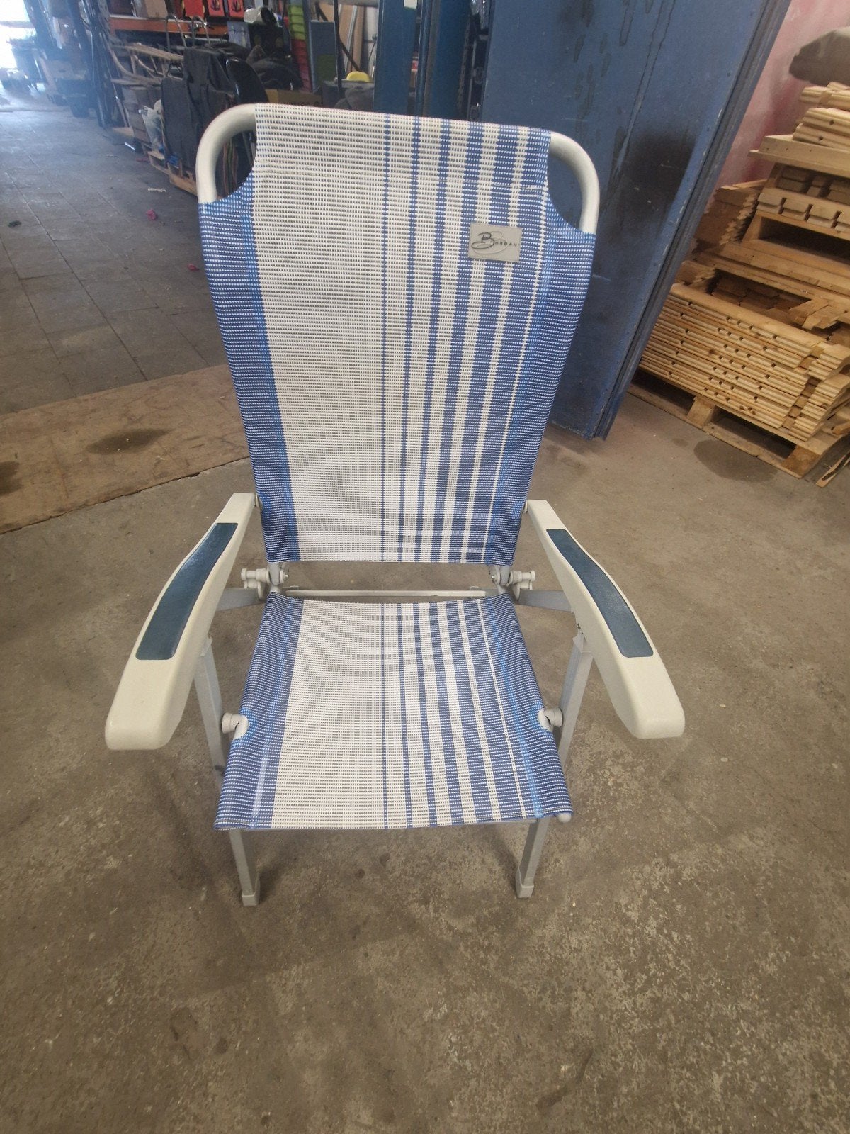 Bardani verstelbare campingstoel blauw grijs, Ophalen, Zo goed als nieuw, Campingstoel