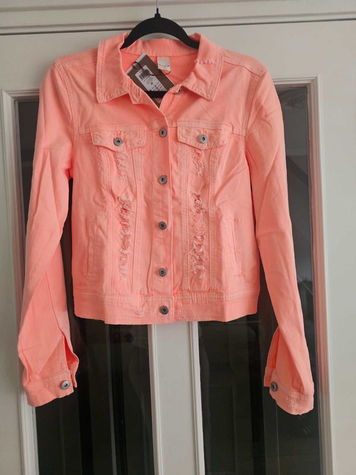 Nieuw- Vila Neon Koraal Denim Jasje - Maat M, Maat 38/40 (M), Vila, Nieuw, Oranje