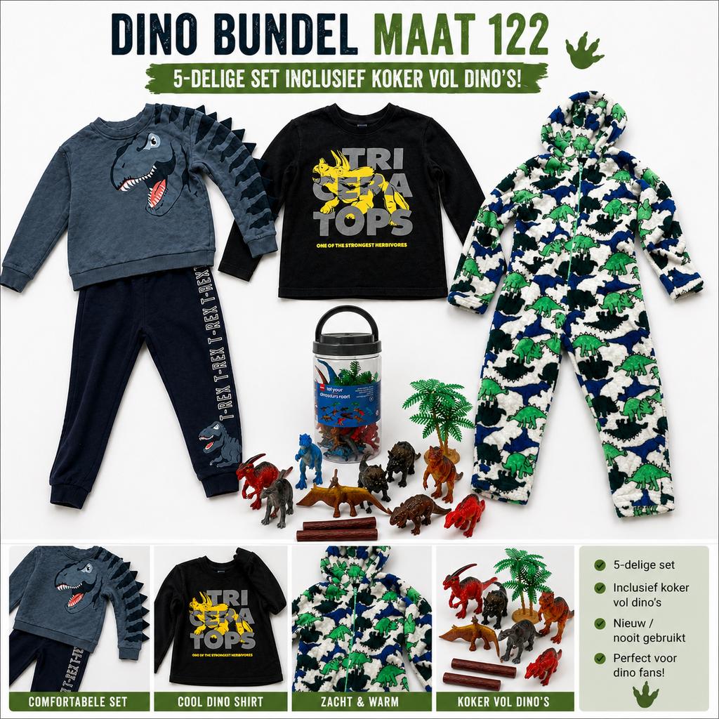 Dinosaurus kledingbundel maat 122 incl dino's - oa H&M HEMA, Ophalen of Verzenden, Gebruikt, Jongen, Overige typen