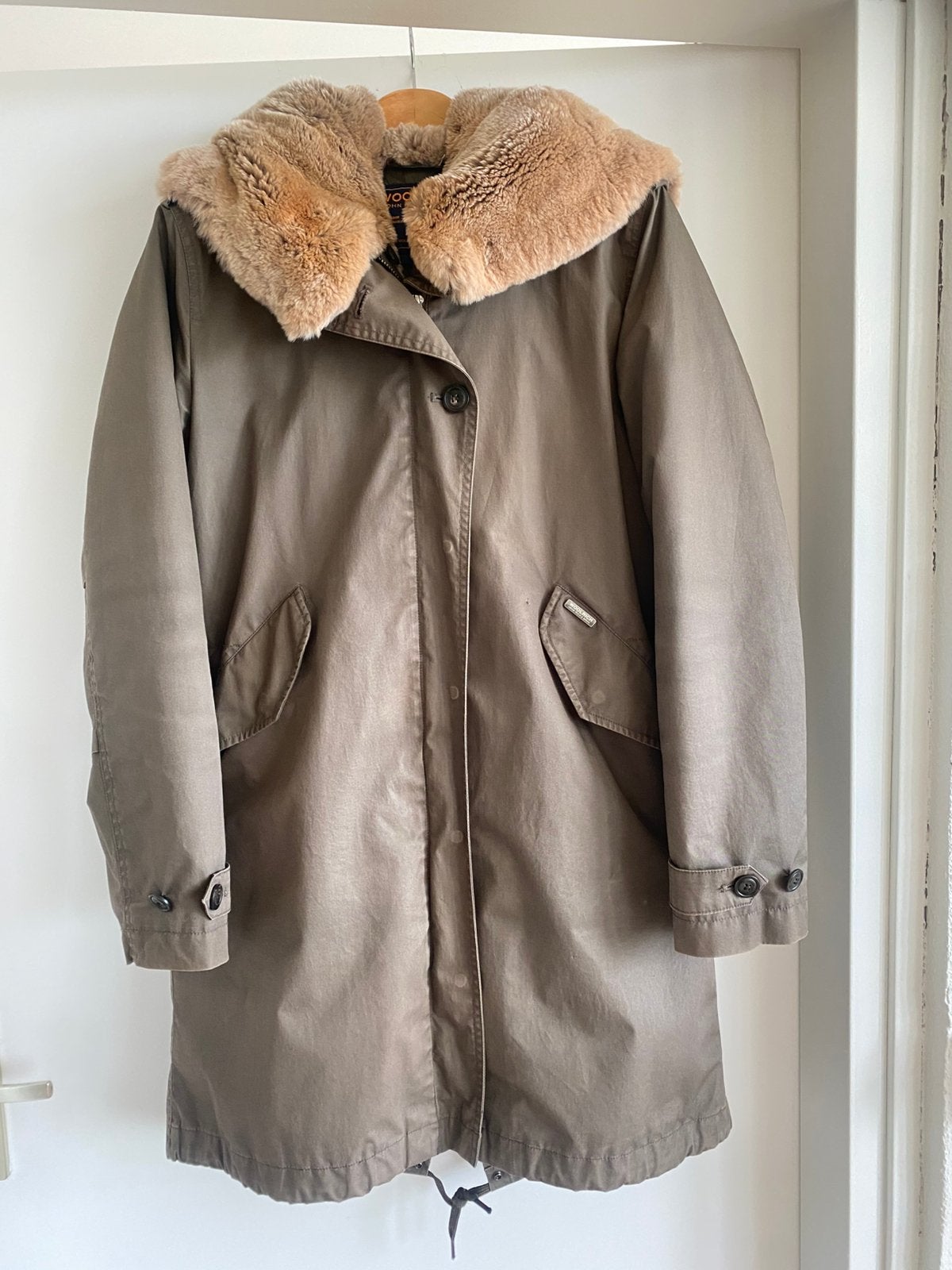 Woolrich stonewashed 2 in 1 winterjas met echt bont., Ophalen of Verzenden, Gedragen, Maat 38/40 (M), Groen