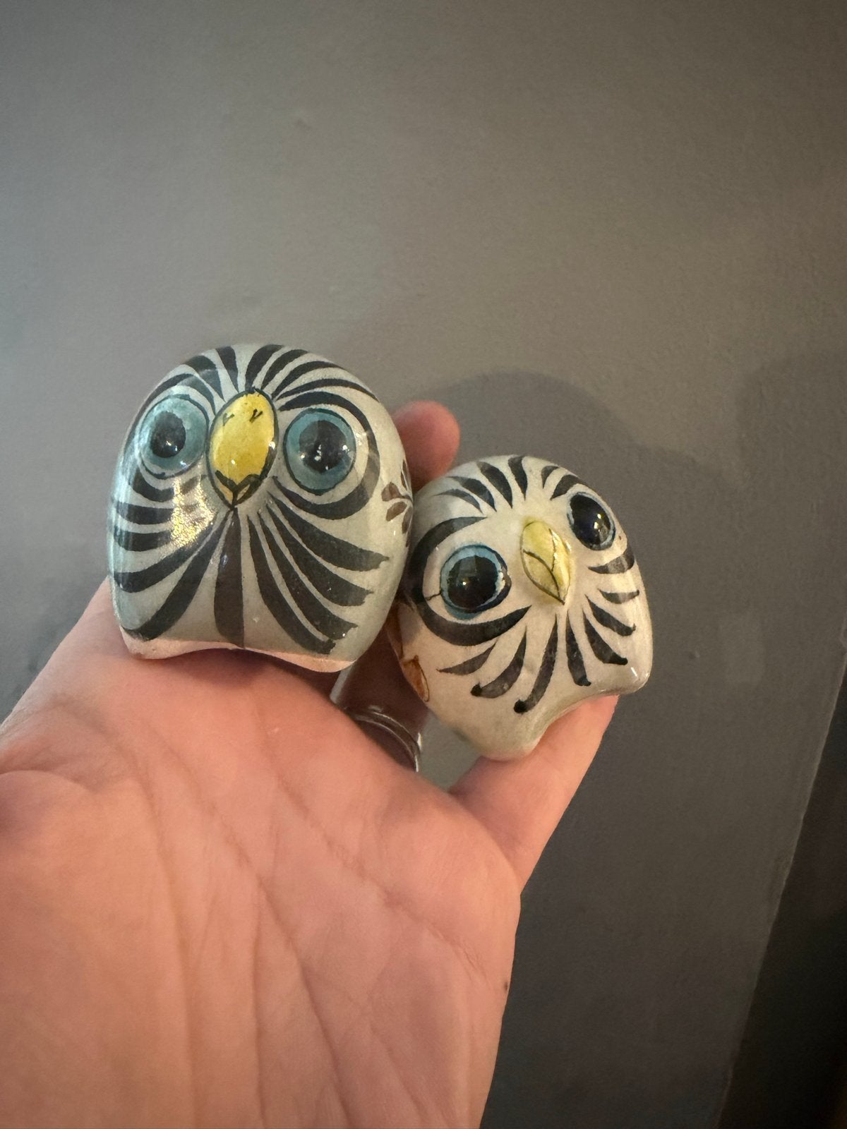 Vintage Handgeschilderde Mexicaanse Tonala Uilen - Set van 2, Ophalen of Verzenden