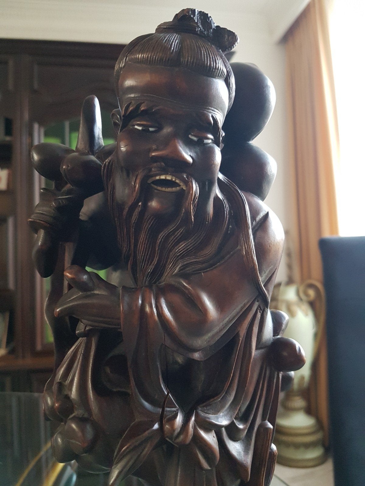 Antiek Chinees Houtsnijwerk van een Geleerde, Antiek en Kunst, Kunst | Beelden en Houtsnijwerken, Ophalen of Verzenden, 20 - 50 cm