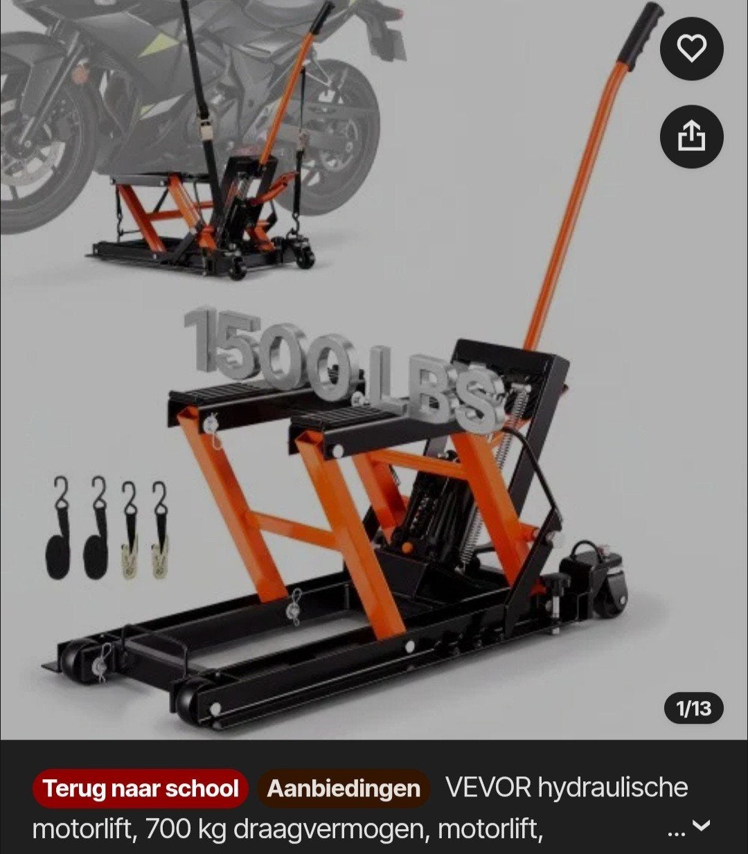 VEVOR Hydraulische Motorlift - 700 kg Draagvermogen, Ophalen
