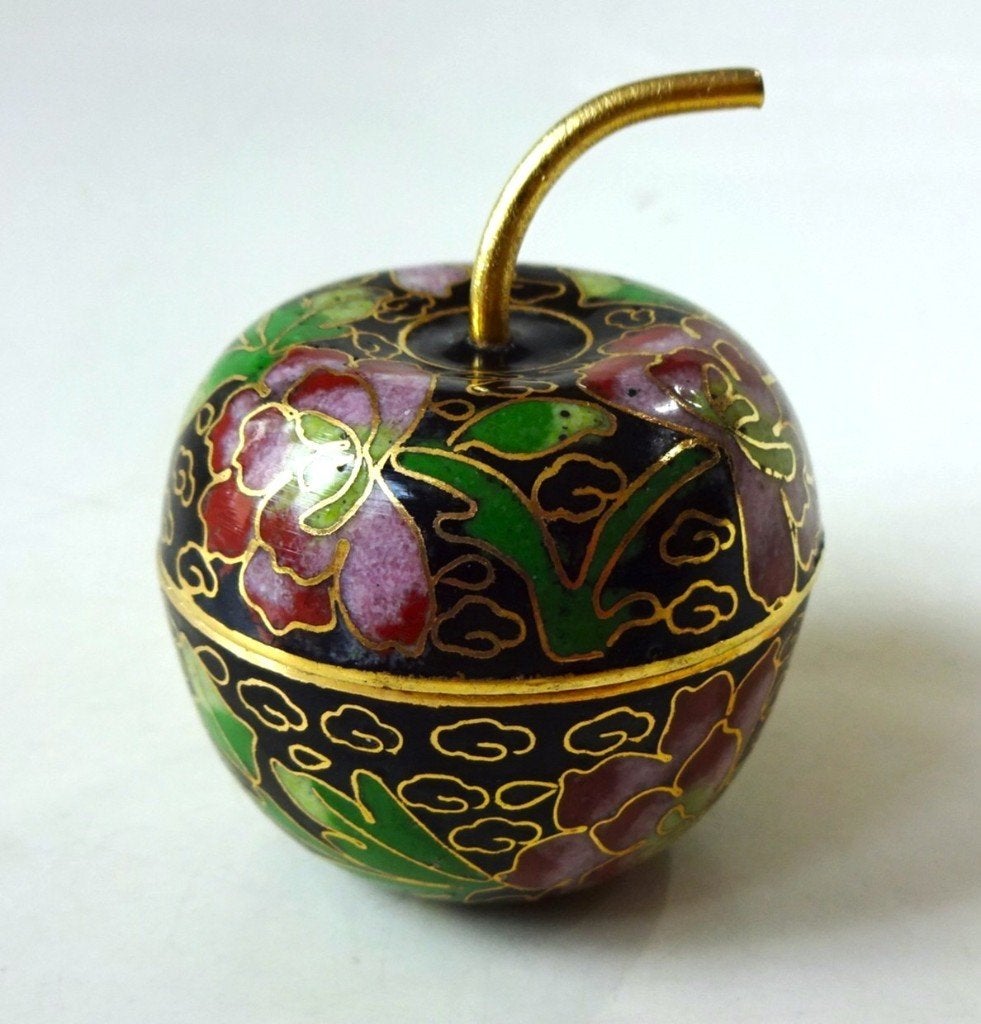 Vintage Chinees cloisonné dekseldoosje in appelvorm, Ophalen of Verzenden
