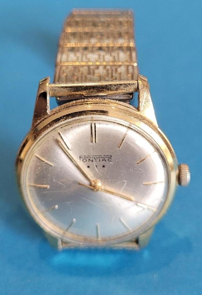 Vintage verguld Pontiac herenhorloge, Overige merken, Staal, Gebruikt, Staal