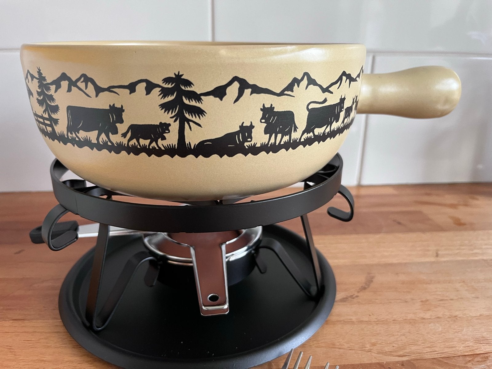Kaasfondue-set met brander en vorkjes, Ophalen, Zo goed als nieuw, Brander, Fondueset