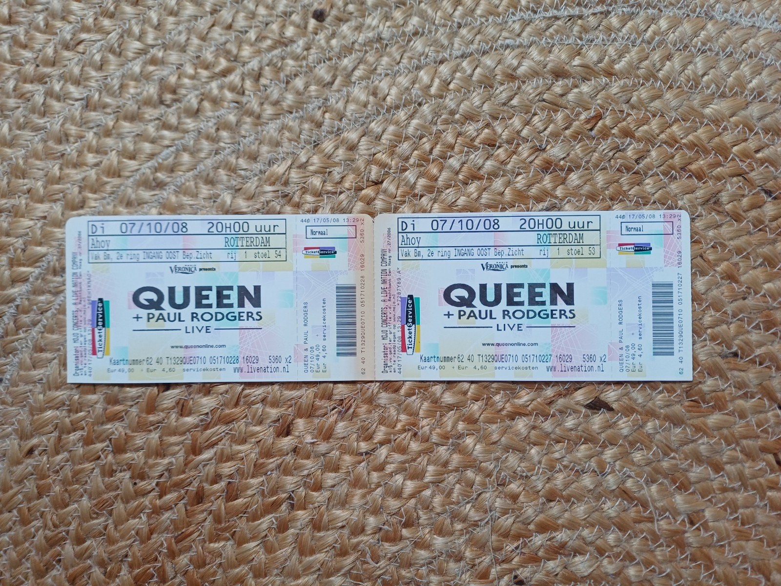 2 originele Queen + Paul Rodgers concertkaartjes – Ahoy 2008, Twee personen, Overige soorten