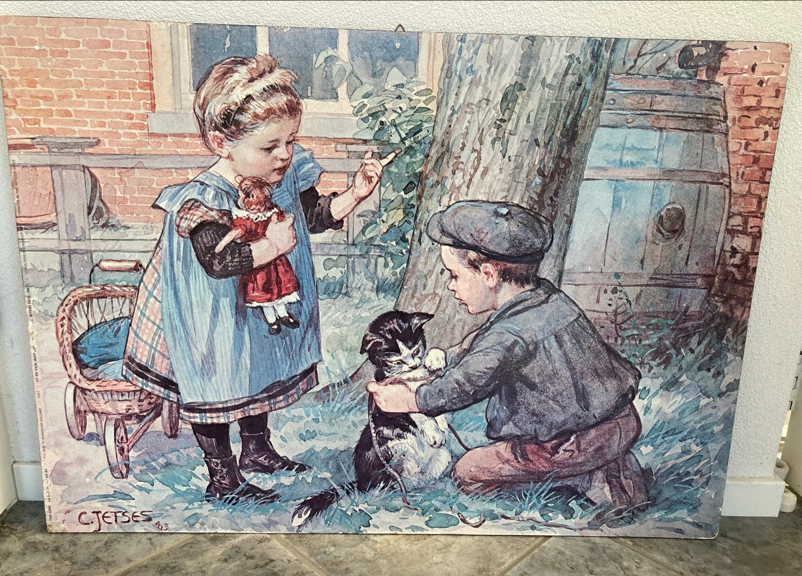 Oude schoolplaat Ot en Sien van J. Jetses (87x62 cm), Ophalen, Stad- en Dorpsgezichten