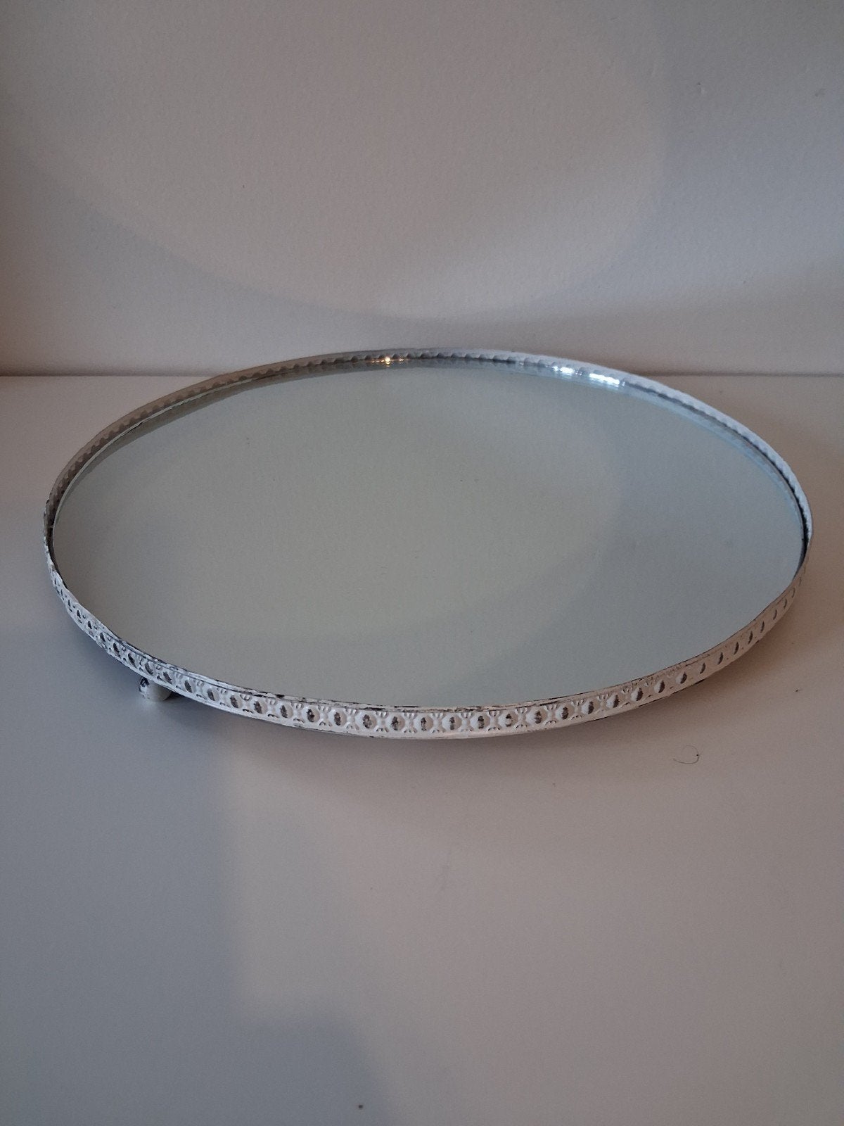 Decoratieve spiegel/dienblad met sierlijke rand, Ophalen, Minder dan 50 cm, Gebruikt, Rond
