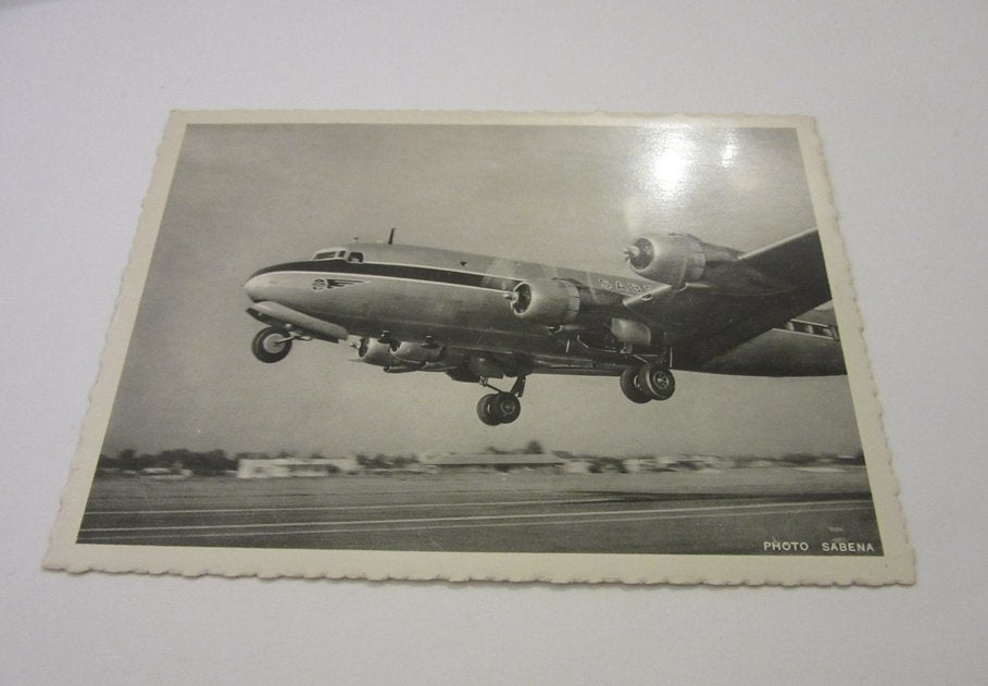 Sabena ansichtkaart Melsbroek Viermotorig vliegtuig bij star, Verzenden, Zo goed als nieuw, Kaart, Foto of Prent