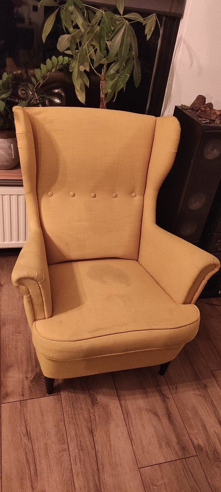 Gele IKEA fauteuil met gebruikssporen, Huis en Inrichting, Ophalen, Gebruikt, 75 tot 100 cm, Klassiek, retro