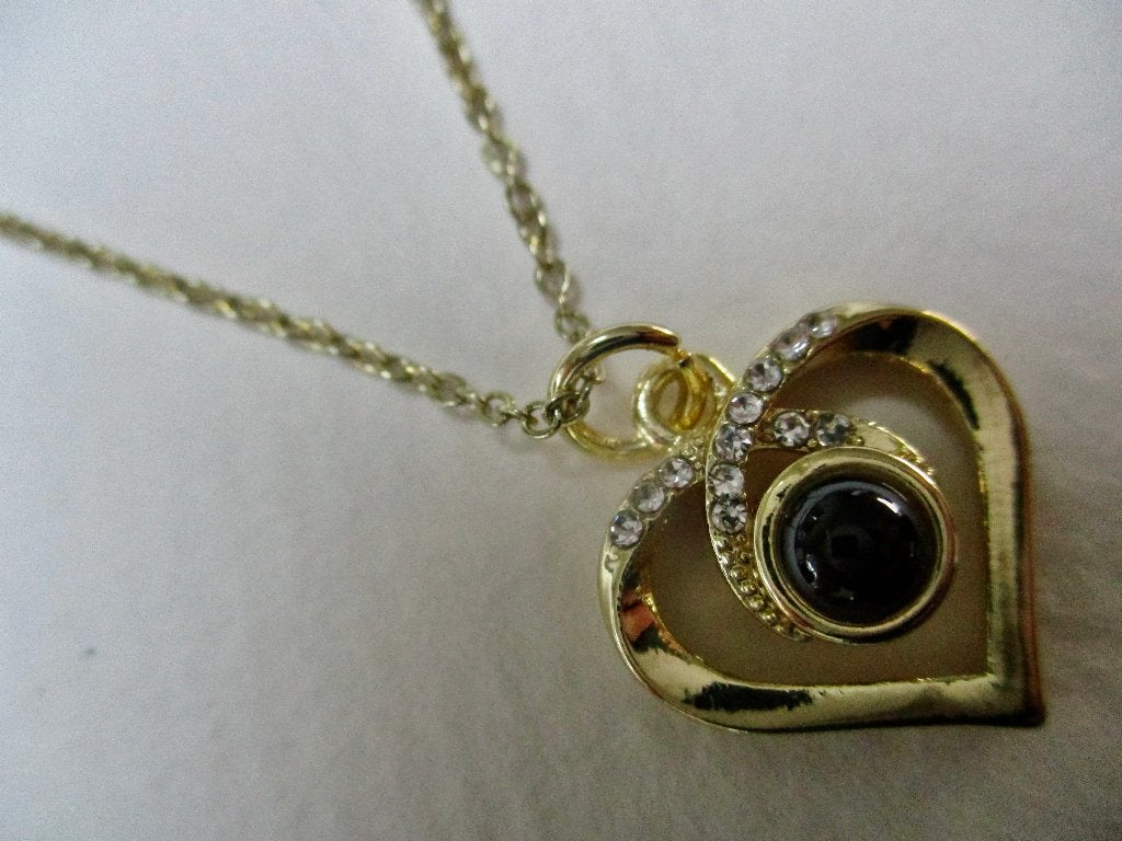 Goudkleur set: ketting 41-46 cm. + HART hanger +ronde steen., Sieraden, Tassen en Uiterlijk, Kettingen, Met hanger, Overige materialen