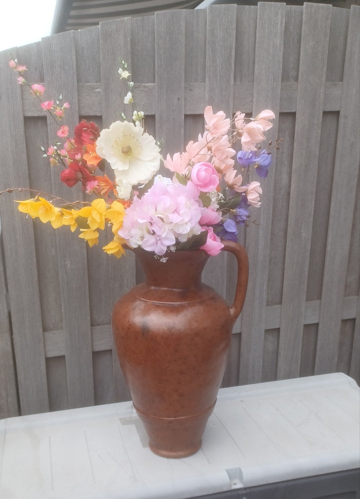 Grote oude Amphoor terracotta schenkkan bloemen vaas, Ophalen of Verzenden