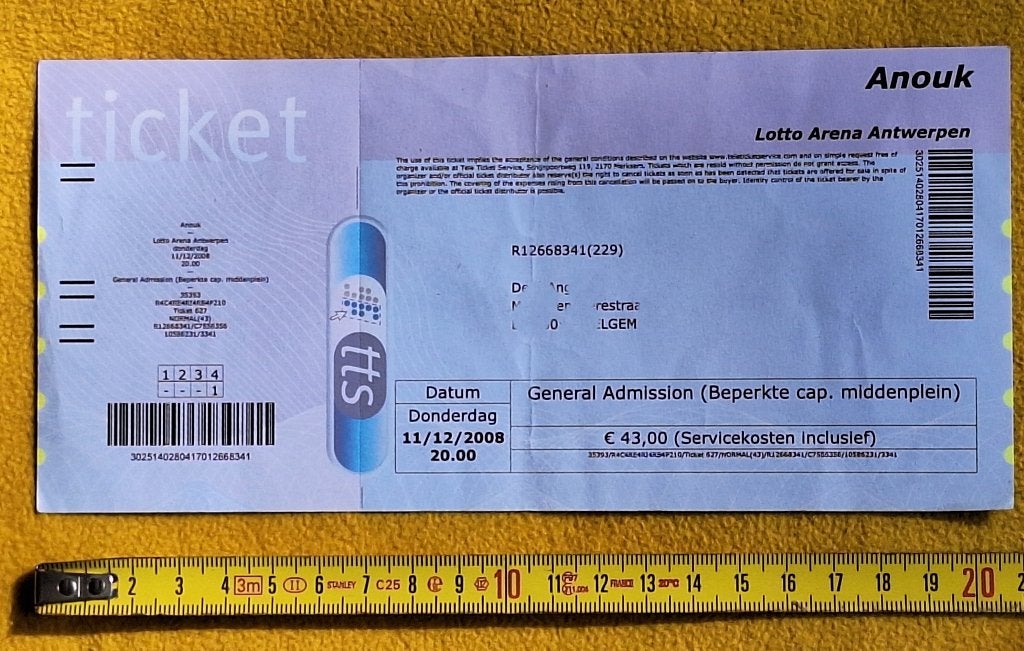 ticket = ANOUK =  ongebruikt = Antwerpen, Ophalen of Verzenden, Zo goed als nieuw, Foto of Kaart