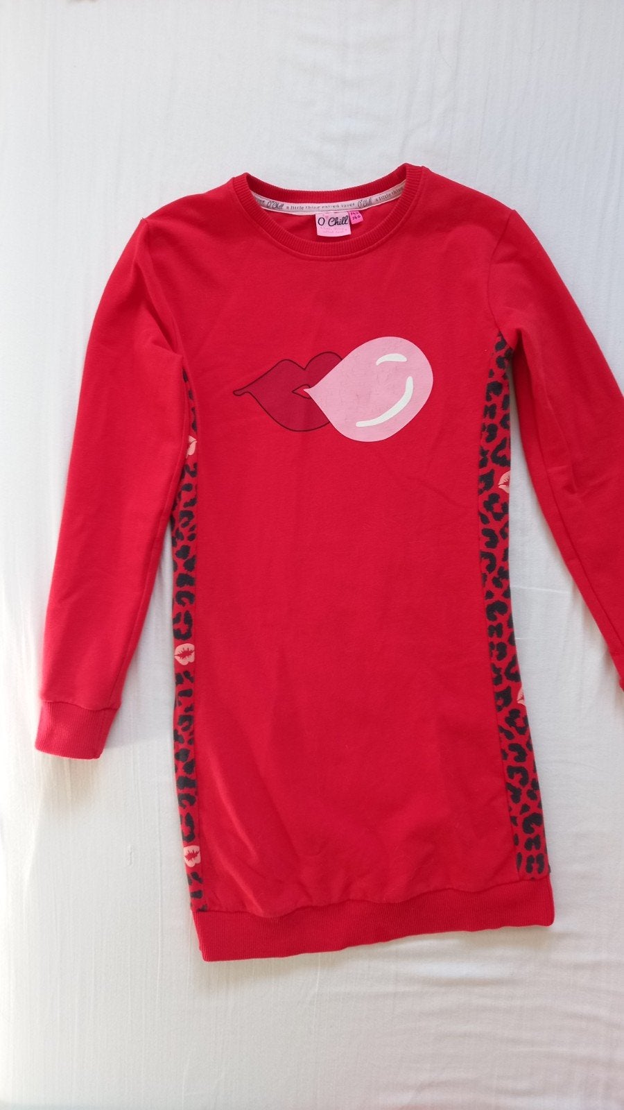 Rode jurk 140/146 O'chill -mond met kauwgombal, Kinderen en Baby's, Kinderkleding | Maat 140, Gebruikt, Meisje, Ophalen of Verzenden