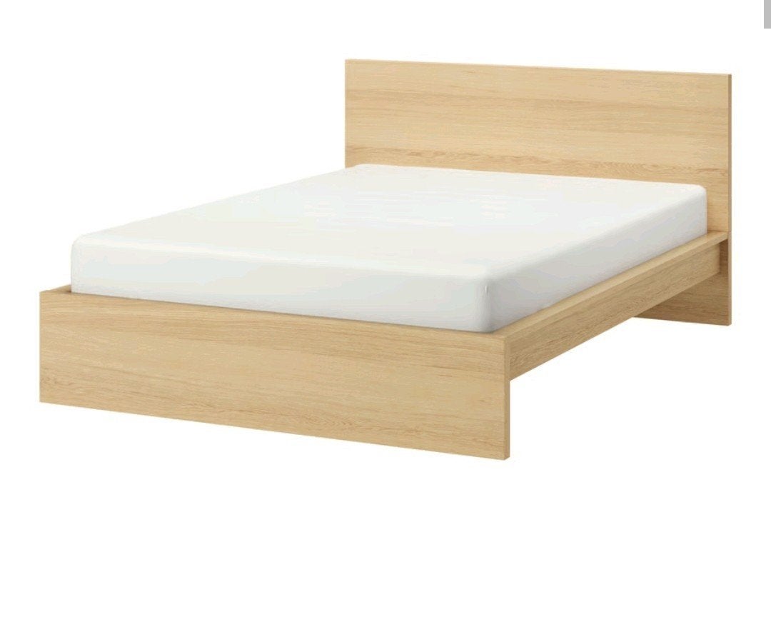 IKEA Malm bed 160x200 - Eikenfineer, Bruin, Tweepersoons, Ophalen of Verzenden, Zo goed als nieuw