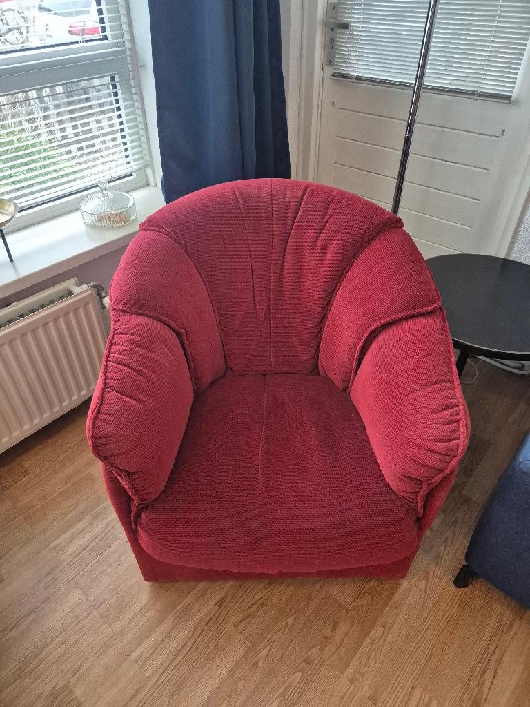 2 Prachtige, comfortabele rode fauteuils, Huis en Inrichting, Fauteuils, Zo goed als nieuw, Stof, 50 tot 75 cm, 75 tot 100 cm