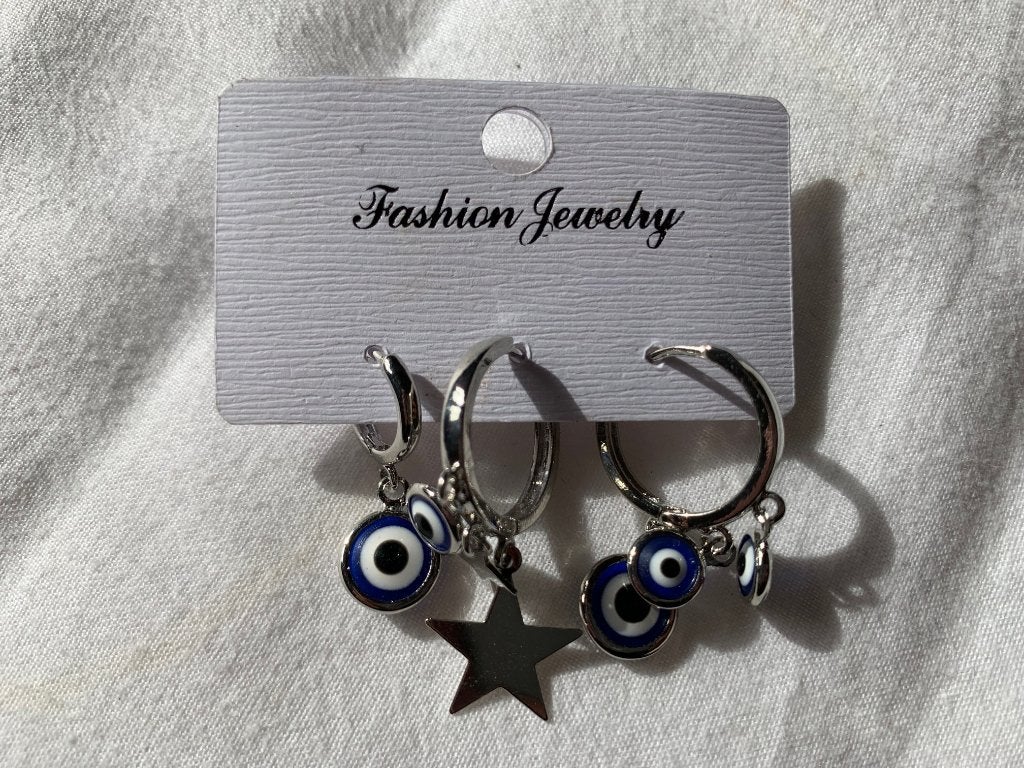 Set oorbellen met het boze oog-motief, Overige materialen, Hangers, Blauw, Nieuw