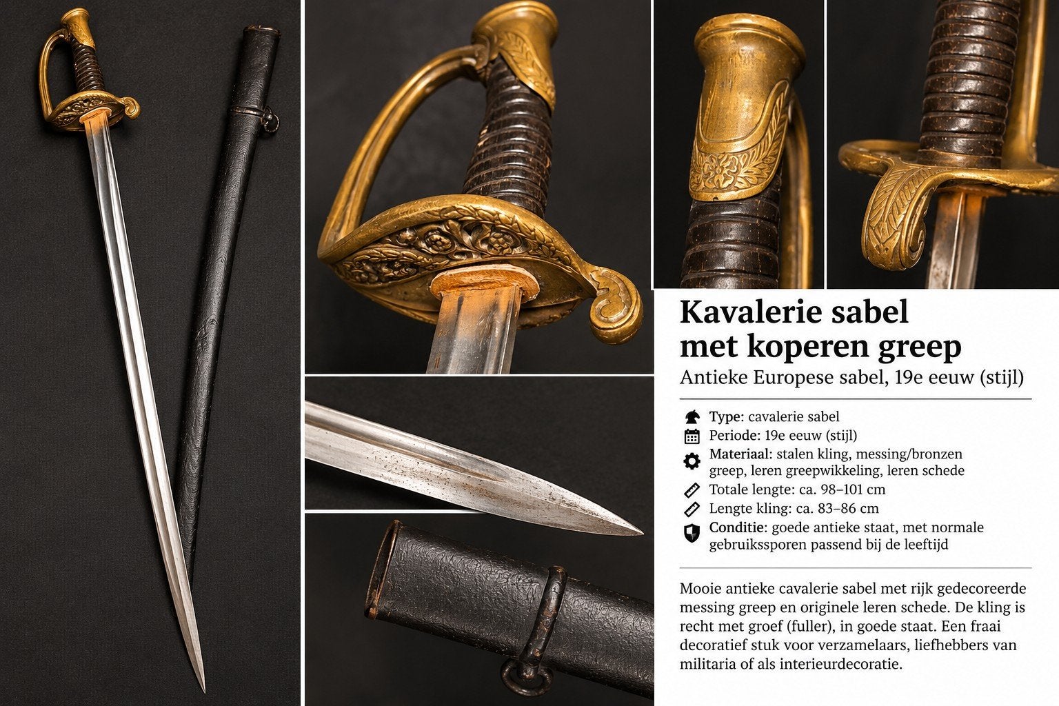 Antieke officierssabel met messing gevest en schede, Verzamelen, Ophalen of Verzenden, Gebruikt, Vulpen, Overige merken