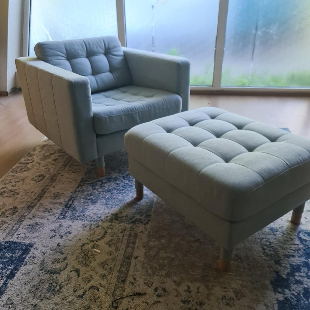 IKEA LANDSKRONA fauteuil met voetenbank - Zo goed als nieuw, Modern, Scandinavisch, 75 tot 100 cm, Ophalen of Verzenden, Zo goed als nieuw