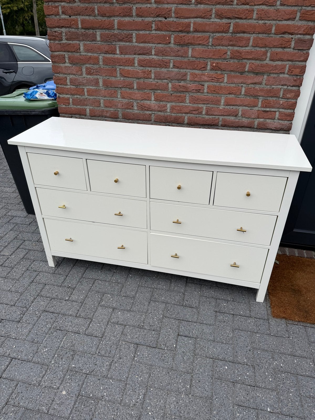 Hemnes ladekast 160x96 cm met gouden knopjes, Ophalen, Gebruikt, 5 laden of meer, 150 tot 200 cm