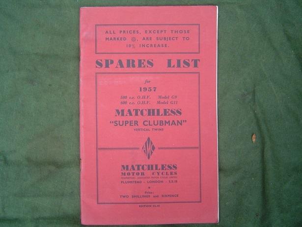 Matchless G9 500cc G11 600cc 1957 motorcycle parts list, Motoren, Ophalen of Verzenden, Overige merken