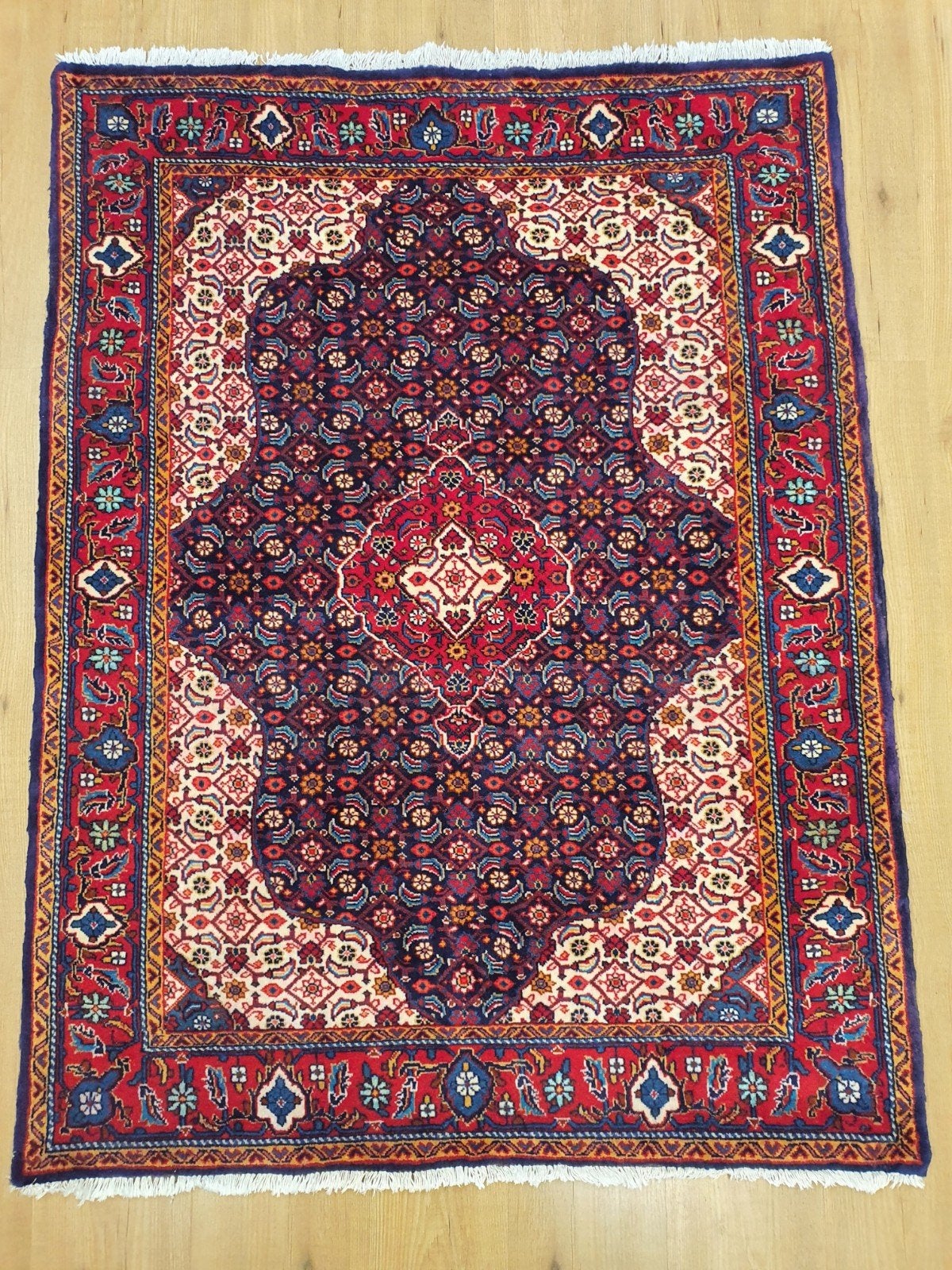 Vintage handgeknoopt perzisch tapijt sarough 156x108, Huis en Inrichting, Stoffering | Tapijten en Kleden, Info@SlatsAntiek.nl