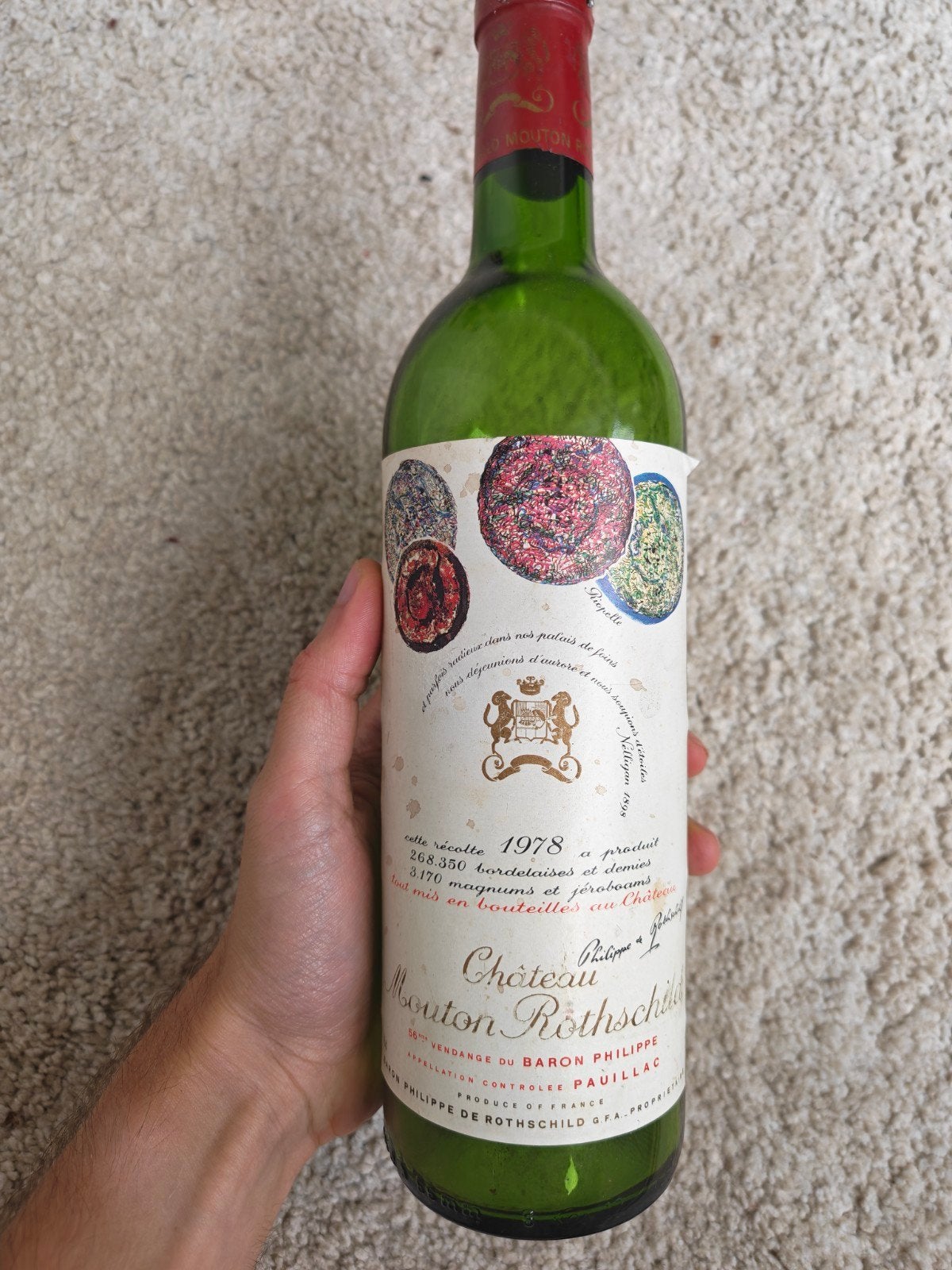 lege fles : Château Mouton Rothschild 1978 - Rode Wijn uit P, Verzamelen, Ophalen of Verzenden, Gebruikt, Frankrijk, Rode wijn