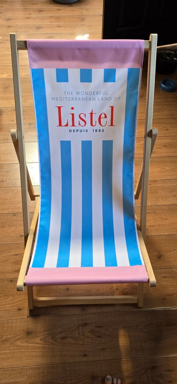Listel inklapbare strandstoel - blauw/wit gestreept, Tuin en Terras, Tuinstoelen, Ophalen of Verzenden, Nieuw, Hout, Inklapbaar