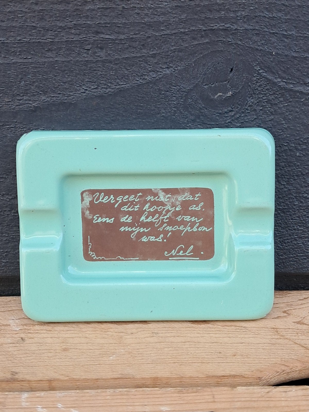 Mooie vintage mintgroen emaille asbak., Antiek en Kunst, Ophalen of Verzenden