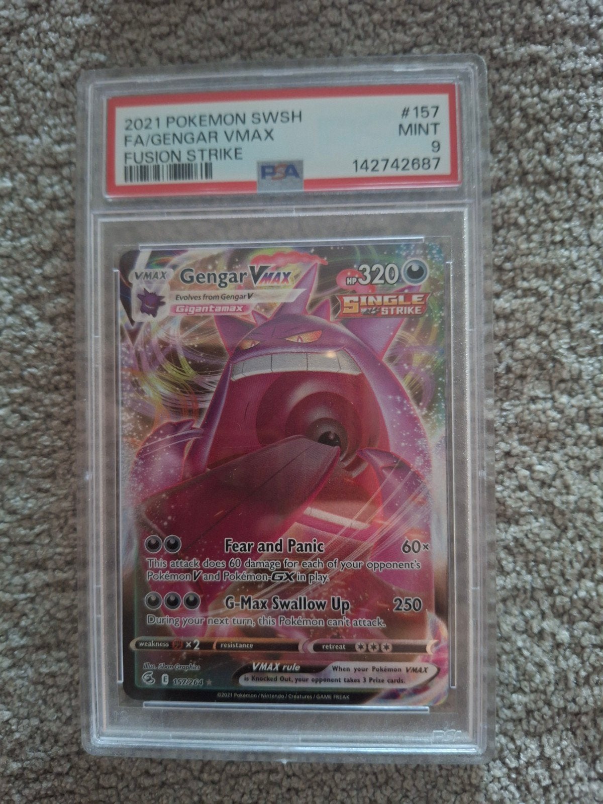 Gengar VMAX Fusion Strike PSA 9 MINT Pokémon Kaart, Ophalen of Verzenden, Zo goed als nieuw, Losse kaart, Foil