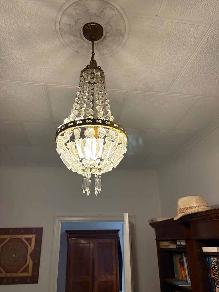 Antieke kristallen kroonluchter / Italie, Huis en Inrichting, Lampen | Kroonluchters, Ophalen of Verzenden, Gebruikt, Glas