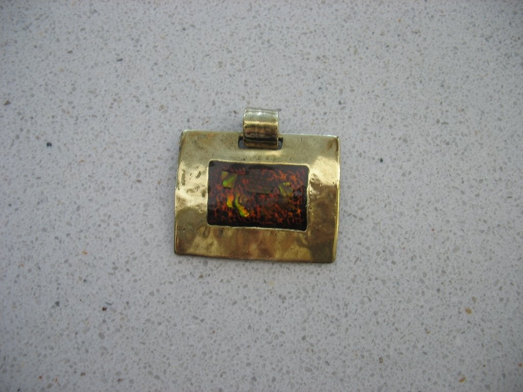 Koperen Geometrisch Gehamerd Hanger Ingewerkt Motief Vintage, Ophalen of Verzenden, Overige materialen, Hanger