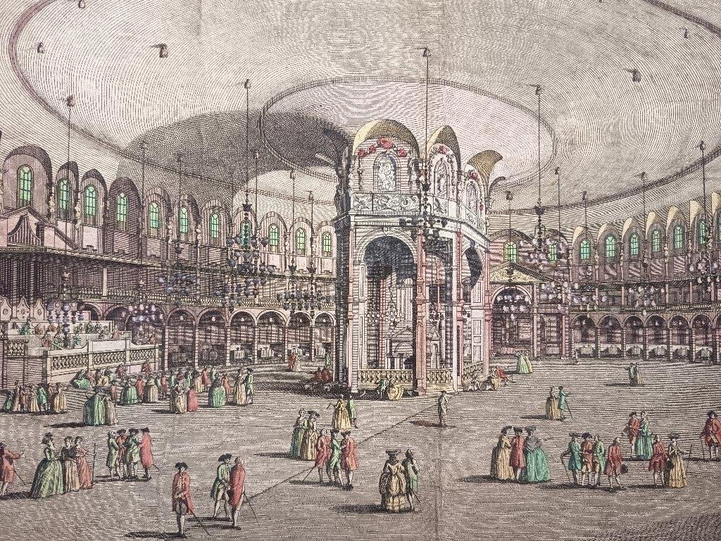 oudhandgekleurde optica-prent Rotunda Ranelagh garden Londen, Handgekleurd, Ophalen of Verzenden, Gravure, 41 cm