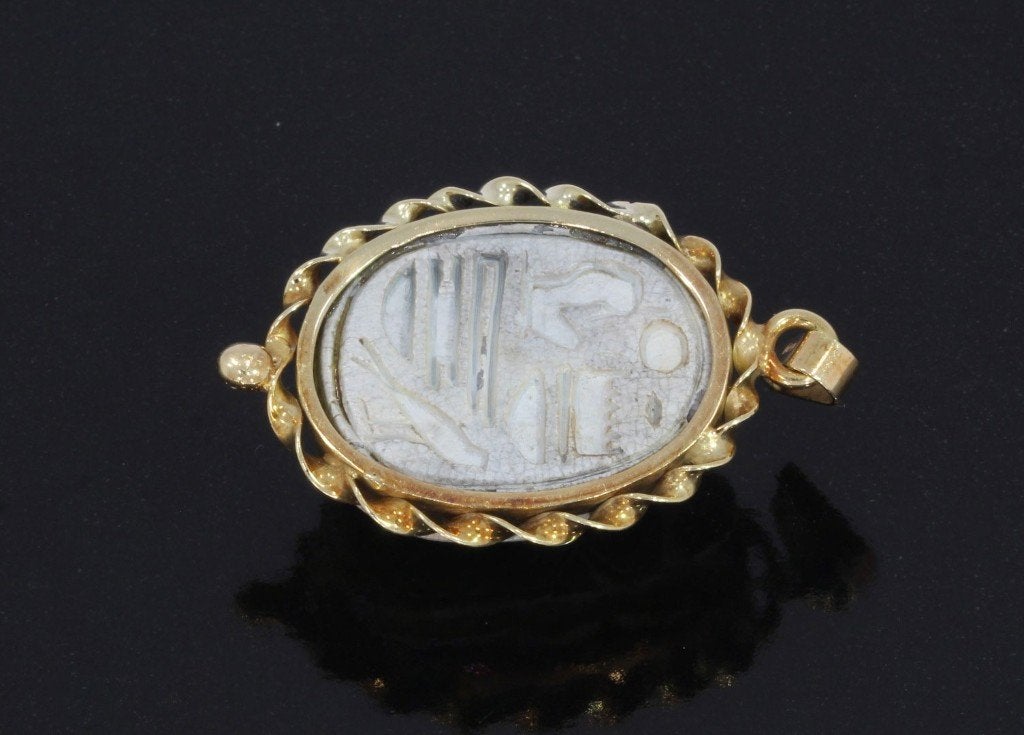 Scarabee antieke ketting hanger 14k goud Egypte groot fraai, Ophalen of Verzenden, Goud, Hanger, Met edelsteen