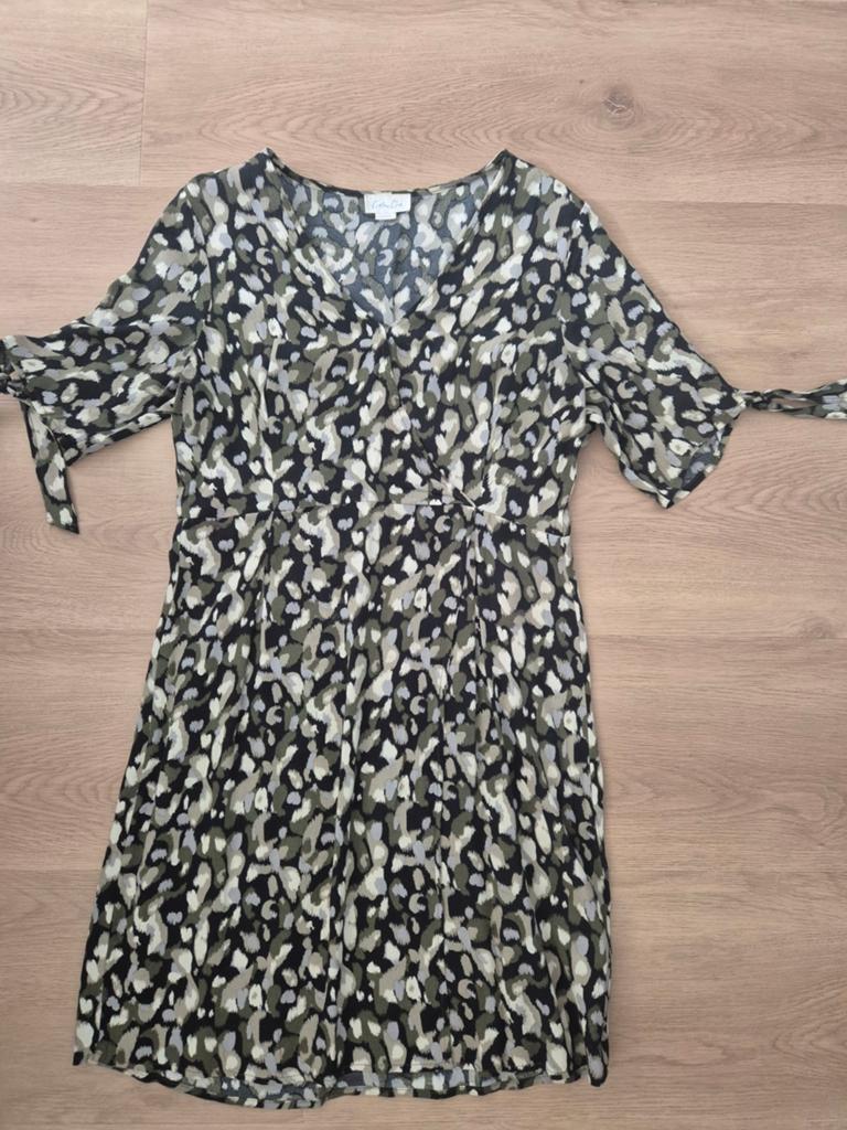 Cotton Club midi-jurk met dierenprint, kaki/zwart, maat L, Zwart, Maat 42/44 (L), Ophalen of Verzenden, Zo goed als nieuw