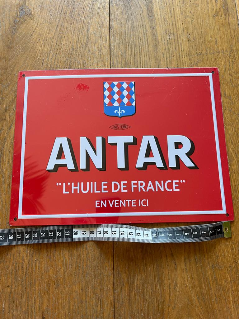 Metalen bord ANTAR "L'HUILE DE FRANCE" 28x21 cm, Ophalen of Verzenden, Zo goed als nieuw