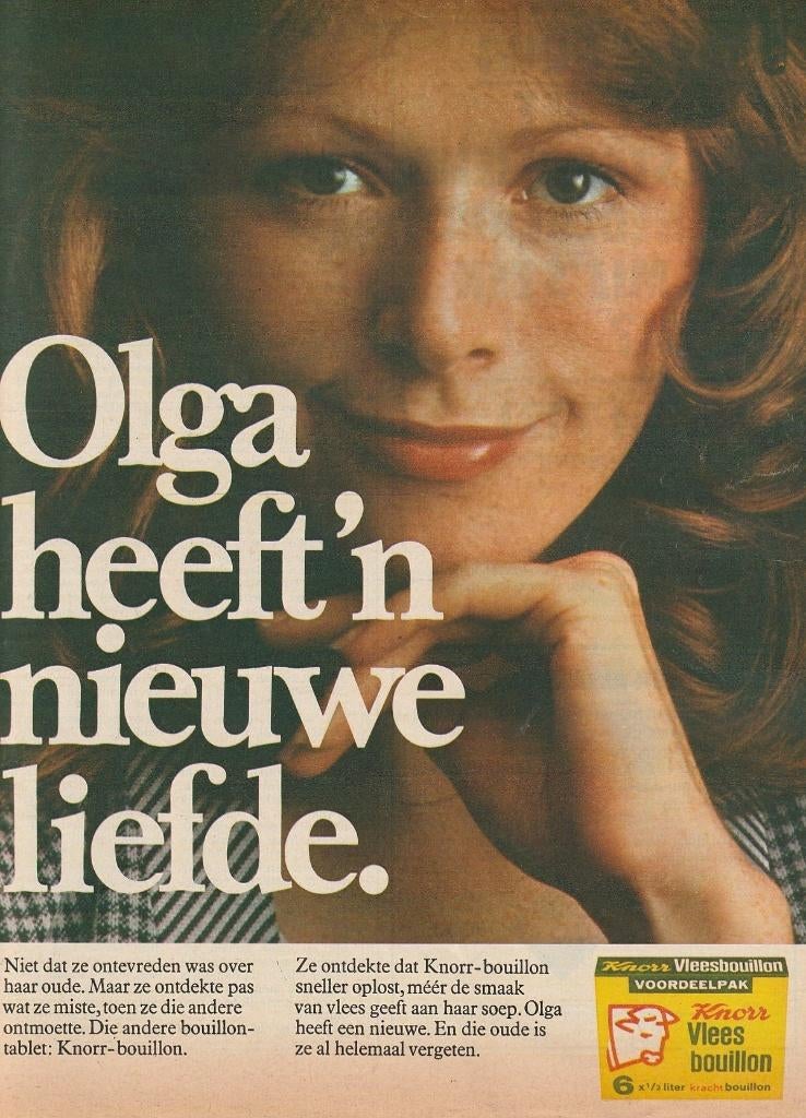 Retro reclame 1977 Knorr bouillon Olga heeft nieuwe liefde, Verzamelen, Retro, Verzenden, Overige typen