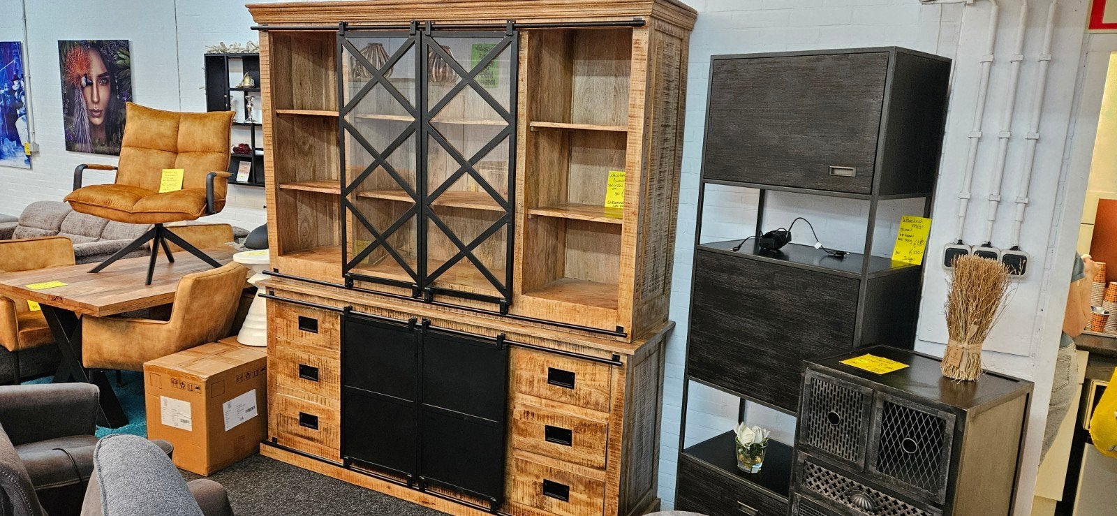 Buffetkast Mango Industrieel 200x220 zeer zwaar SHOWMODWEL!, Ophalen, Met deur(en), 200 cm of meer, Zo goed als nieuw