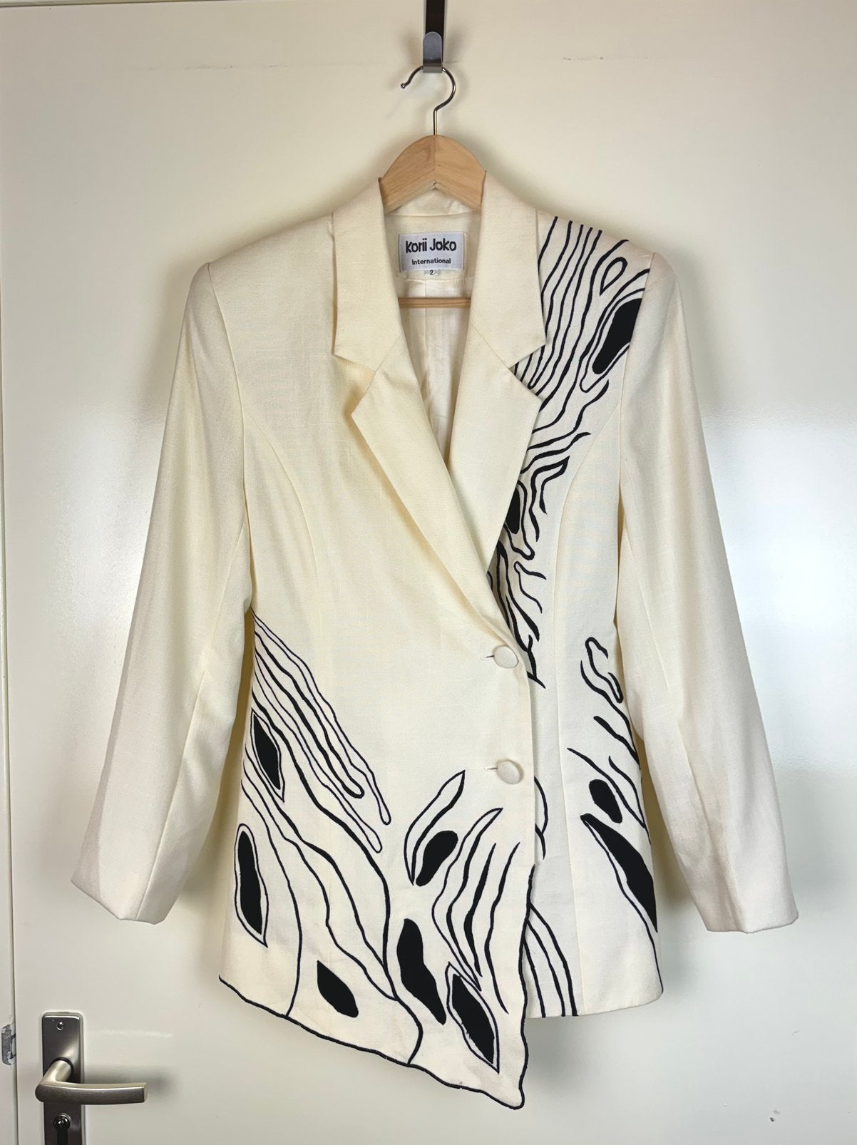 KORII JOKO Art Embroidery Vintage Archive Jacket Blazer, Maat 38/40 (M), Kostuum of Pak, Verzenden, Wit