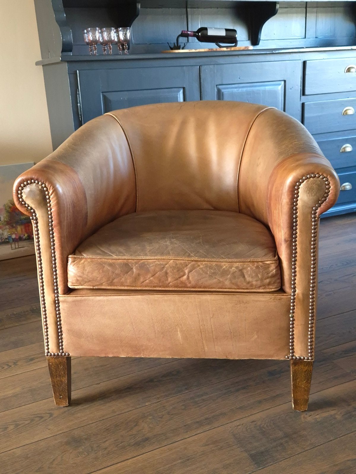 Chesterfield kuipstoel - origineel Engels - nette staat, Gebruikt, 75 tot 100 cm, Ophalen, Modern Klassiek