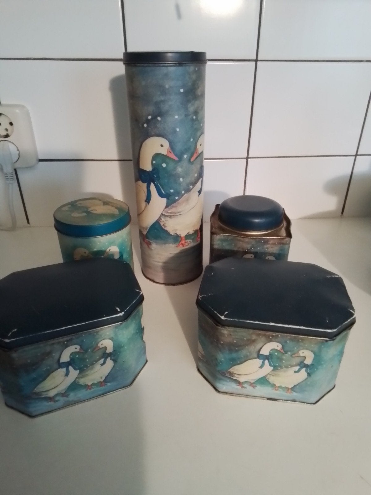 5 Oude blikken met eenden voor de verzamelaar 5 euro, Verzamelen, Blikken, Ophalen of Verzenden, Gebruikt, Overige, Overige merken