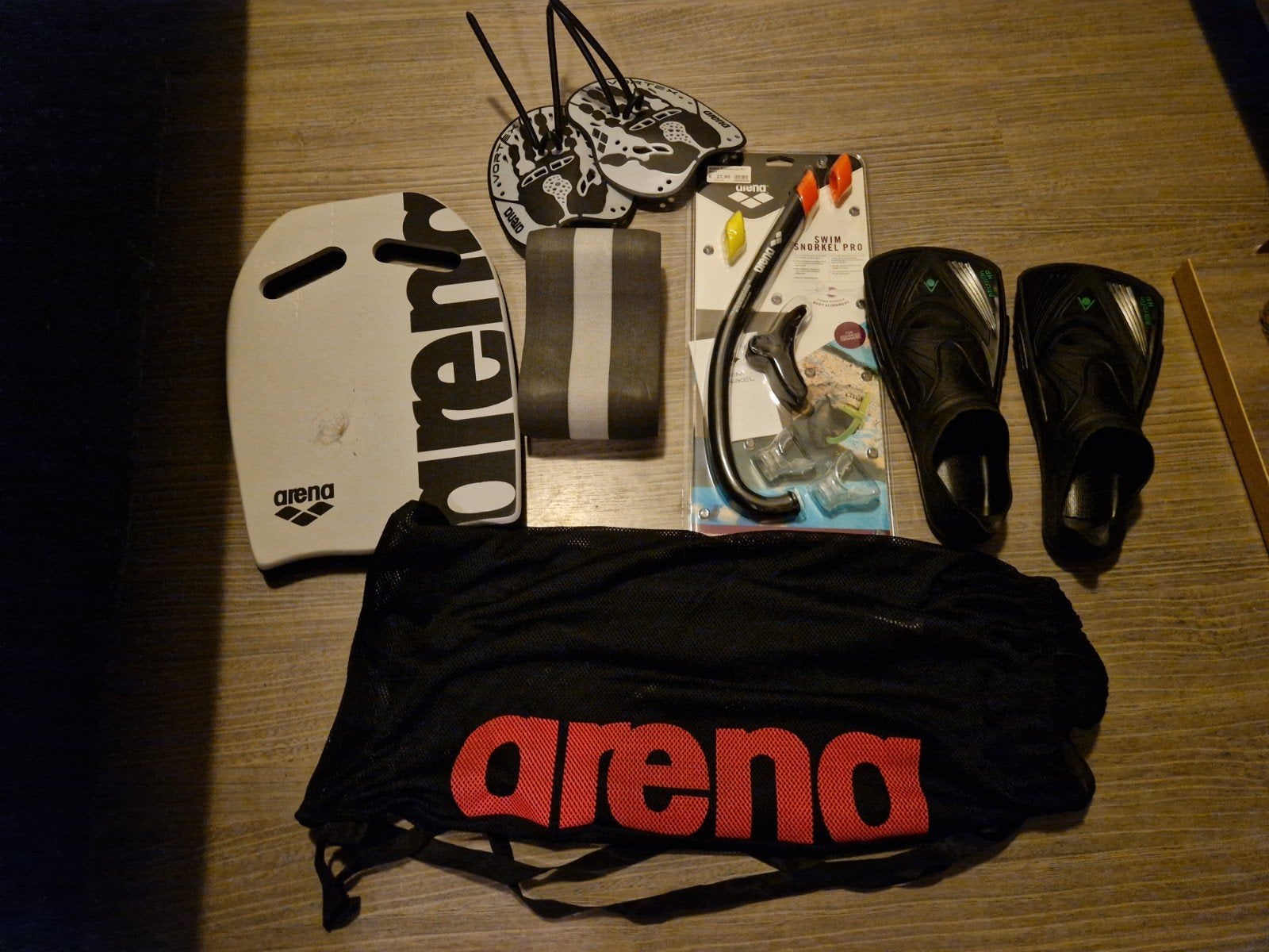 Arena zwemtrainingsset: plank, pull buoy, paddles, snorkel, Ophalen, Zo goed als nieuw