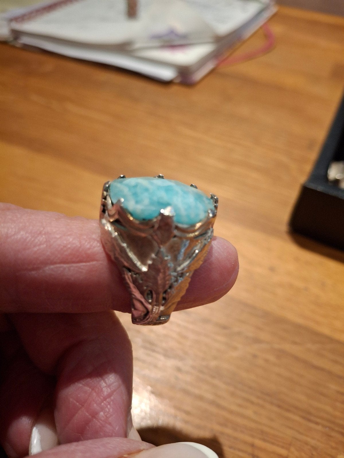 LiAtelier zilveren ring met een Larimar steen, Nieuw, Ophalen of Verzenden, 17 tot 18, Dame