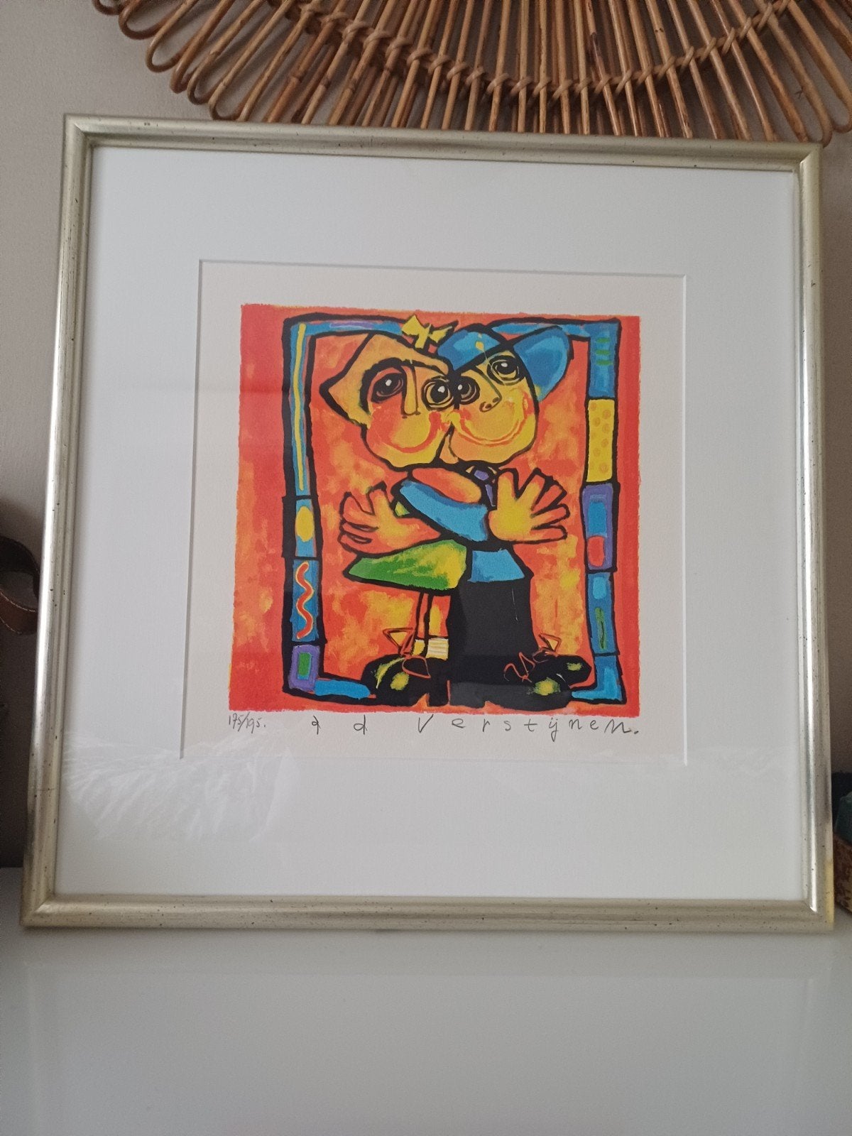 Vrolijke Zeefdruk Ad Verstijnen - Ingelijst 47x47 cm, Antiek en Kunst, Kunst | Litho's en Zeefdrukken, Gelimiteerde oplage, Ophalen
