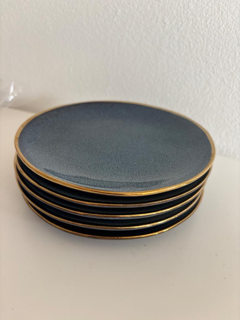 5 x Xenos Gebaksbordje gouden rand - donkerblauw - ø15 cm, Huis en Inrichting, Ophalen, Nieuw, Overige stijlen, Kop(pen) en/of Schotel(s)