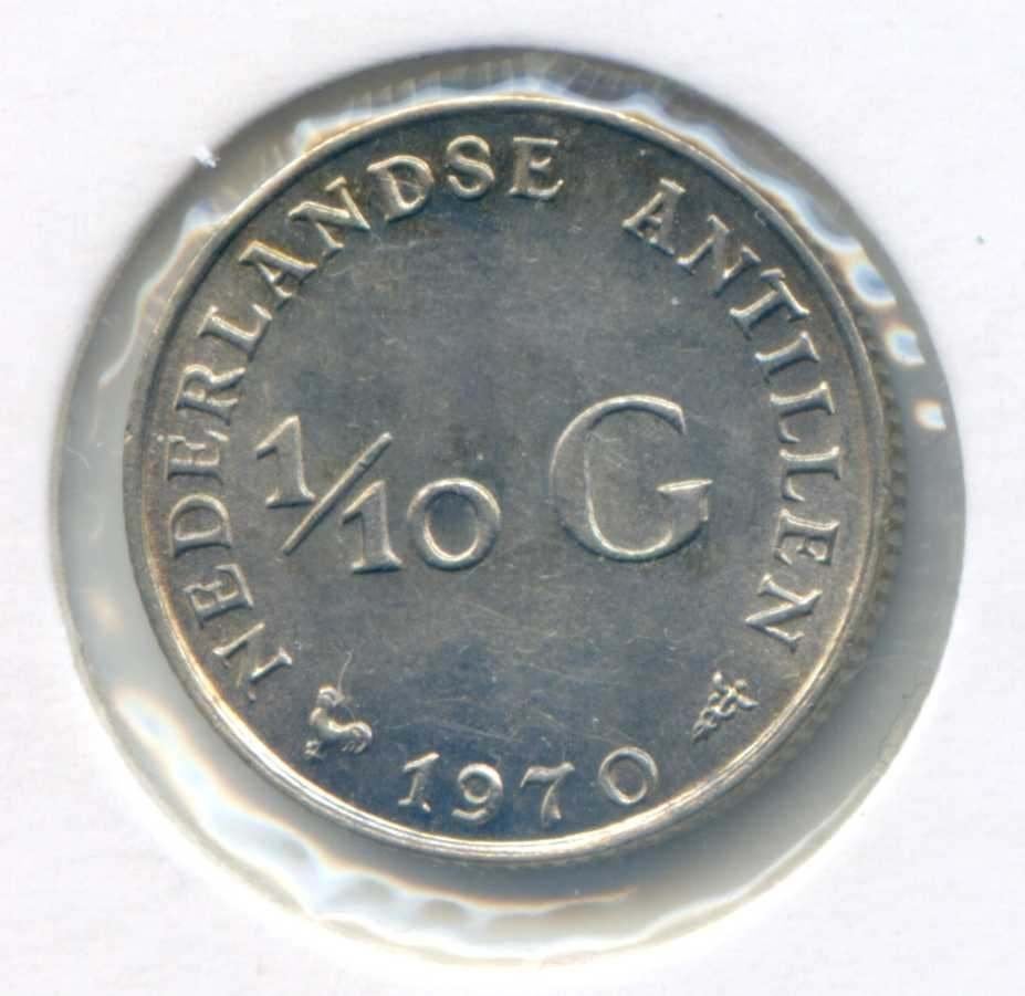 Nederlandse Antillen 1/10 Gulden 1970 UNC-, Ophalen of Verzenden, Koningin Juliana, 10 cent, Zilver