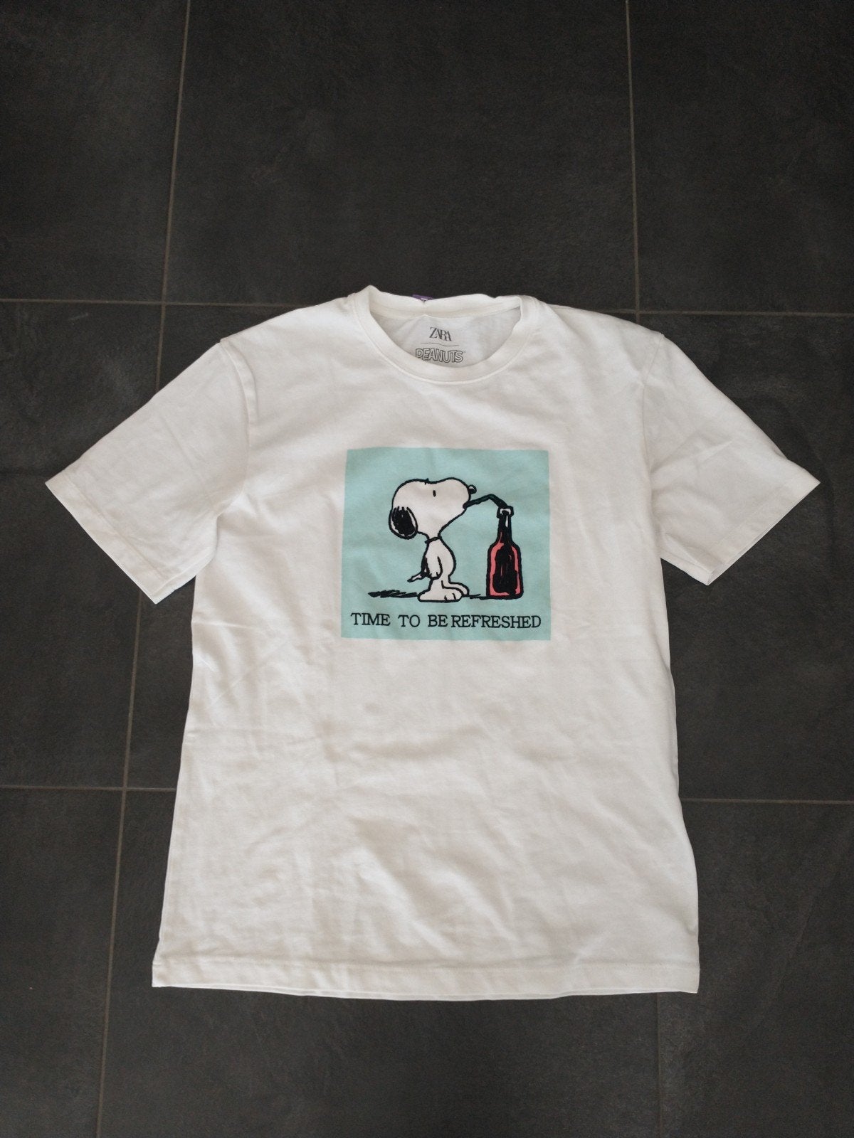 Zara Peanuts Snoopy T-shirt - Time to be Refreshed, Zara, Maat 48/50 (M), Wit, Ophalen of Verzenden